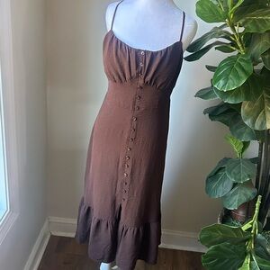No Boundaries Brown Midi Dress with Buttons